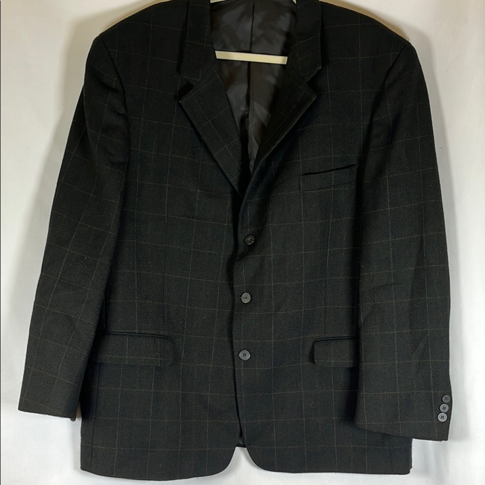 Enrico Gelini Charcoal Windowpane Plaid Pure Wool Blazer Sport Coat 48R